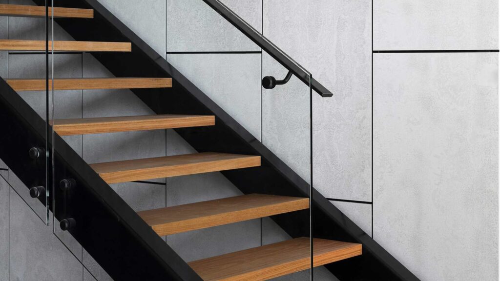 Modern steel and glass internal staircase